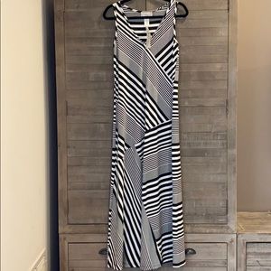 TAGS ON black and white stripped maxi dress